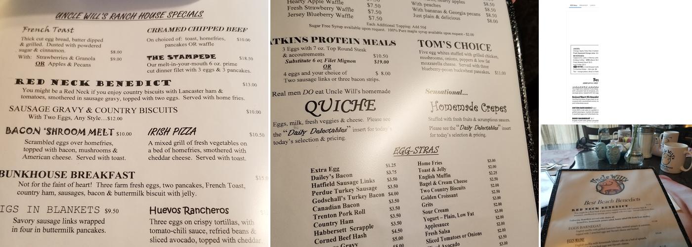 Uncle Will's Menu