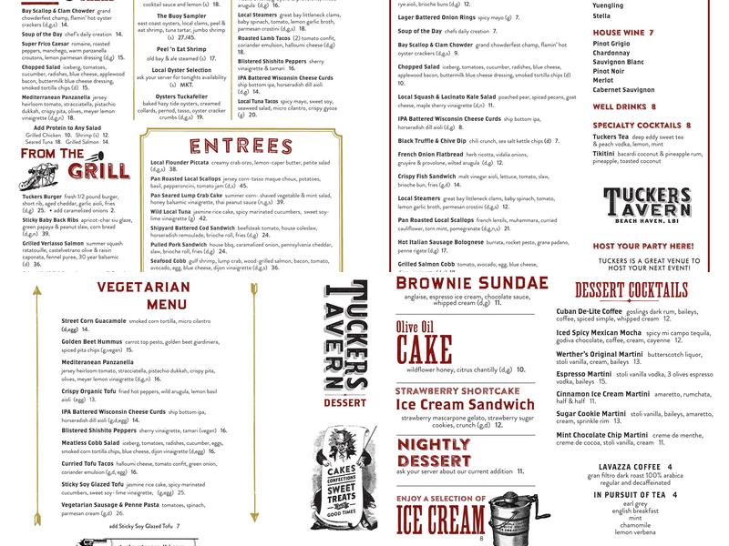 Tuckers Tavern Menu