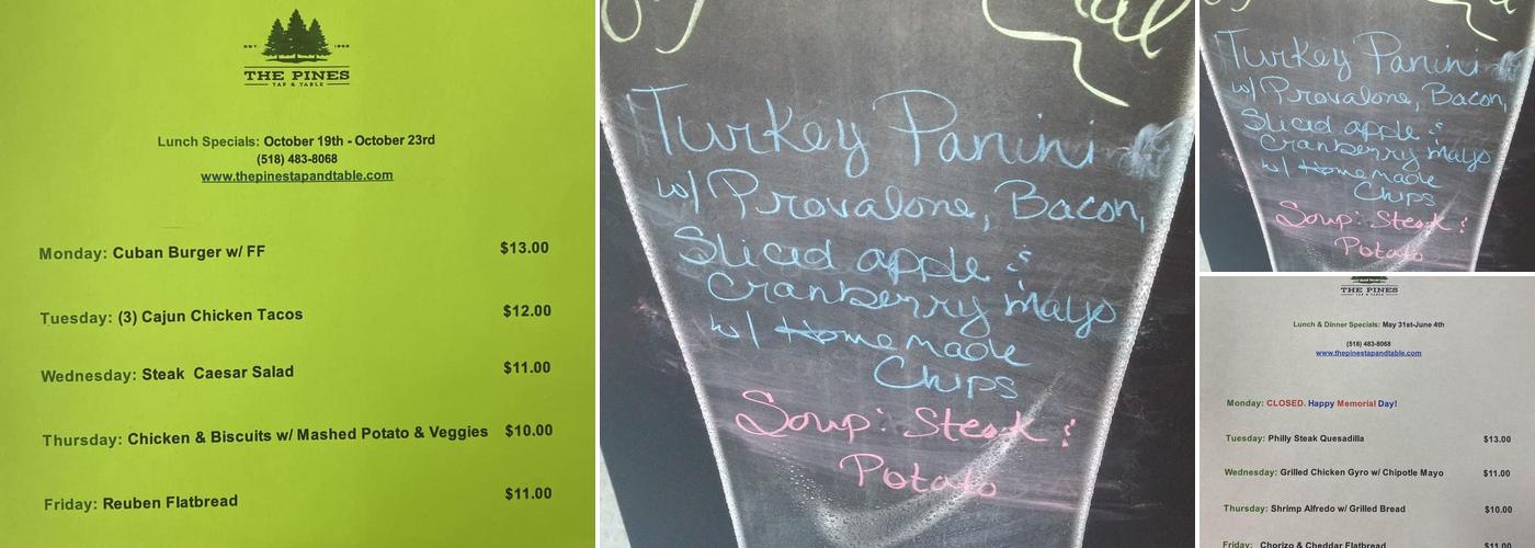 The Pines Tap and Table Menu
