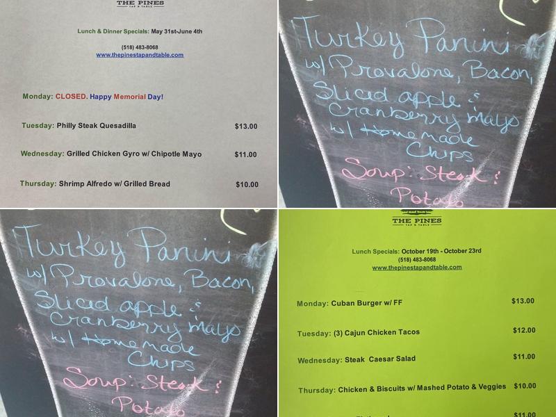 The Pines Tap and Table Menu