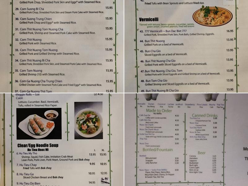 Pho 777 Vietnamese Cuisine Menu