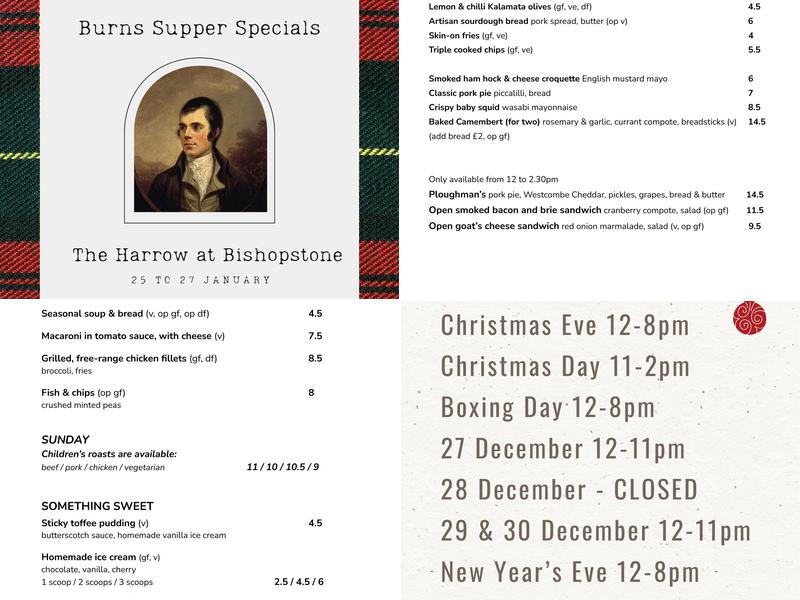 The Harrow at Bishopstone Menu