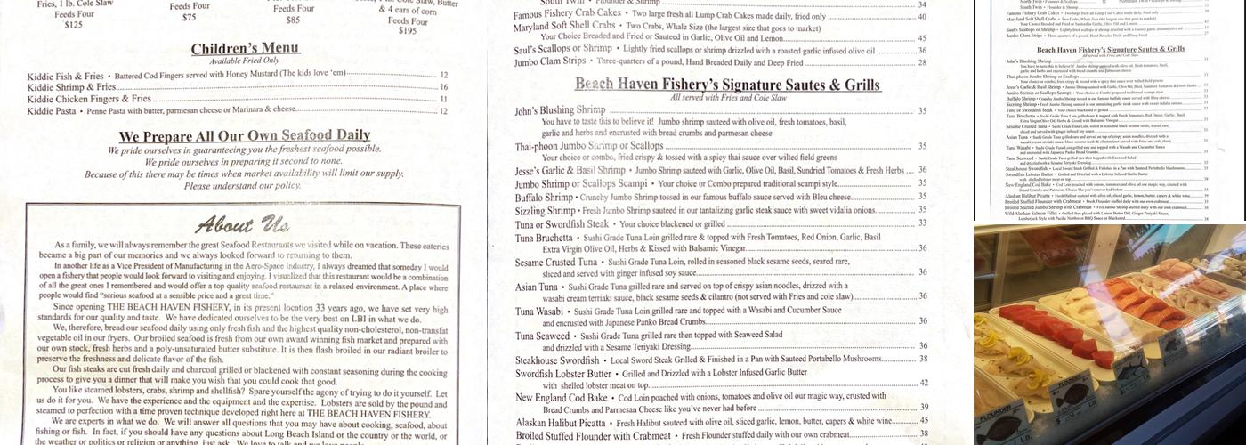 Beach Haven Fishery Menu