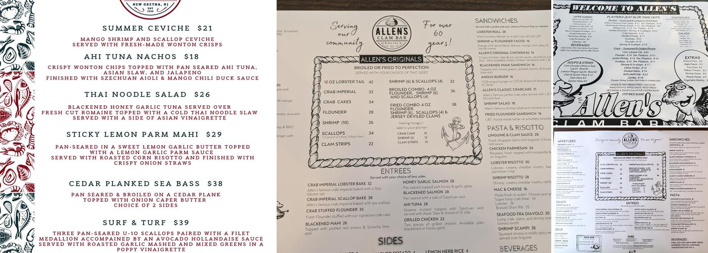 Allen's Clam Bar Menu