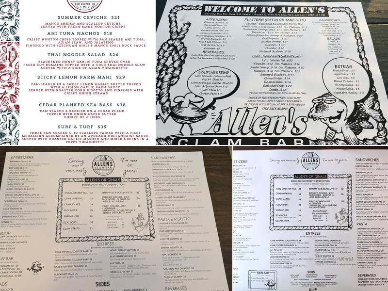 Allen's Clam Bar Menu