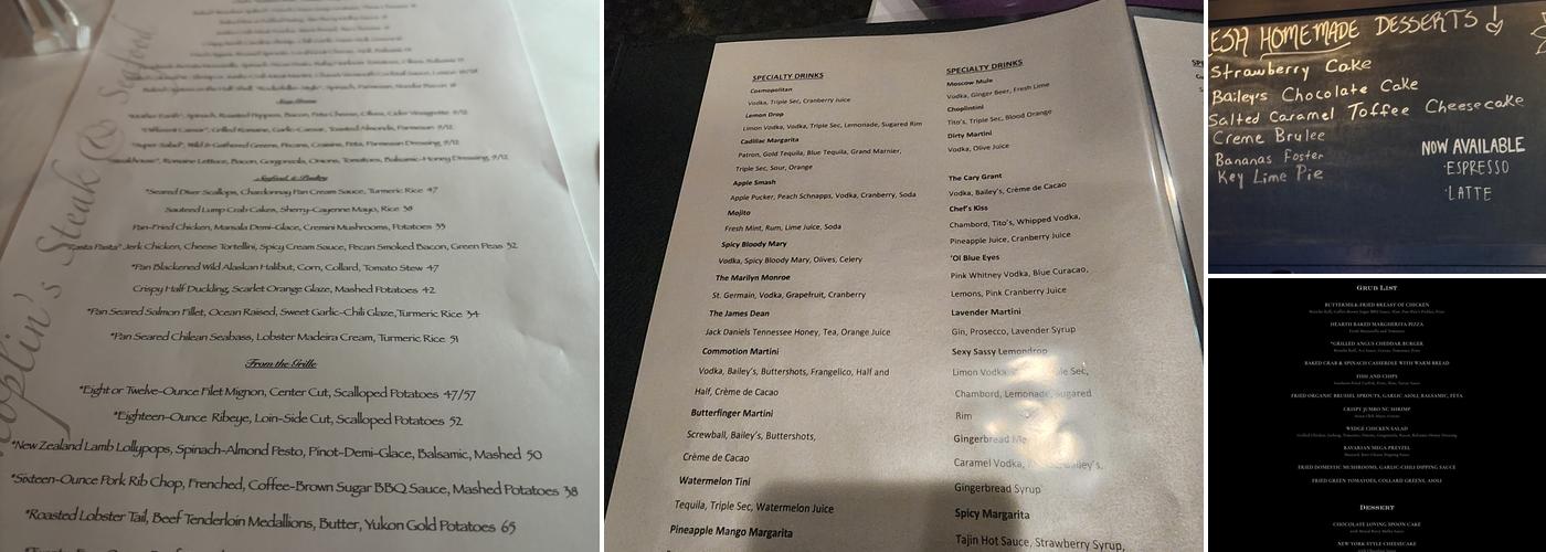 Choplin's Restaurant Menu
