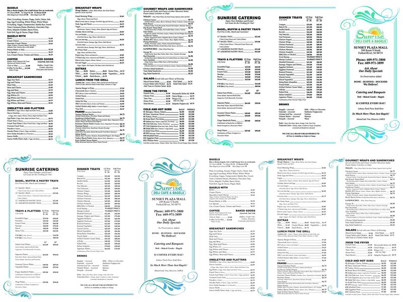 Sunrise Bagels Menu