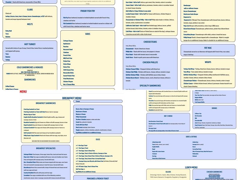 Mac's Philly Steaks Diner Menu