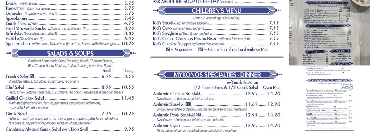 Mykonos Grill Menu