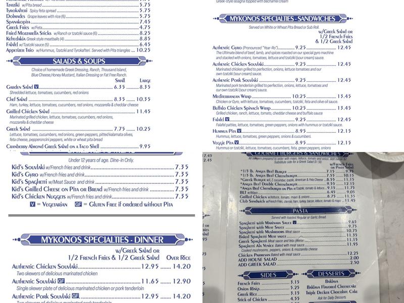 Mykonos Grill Menu