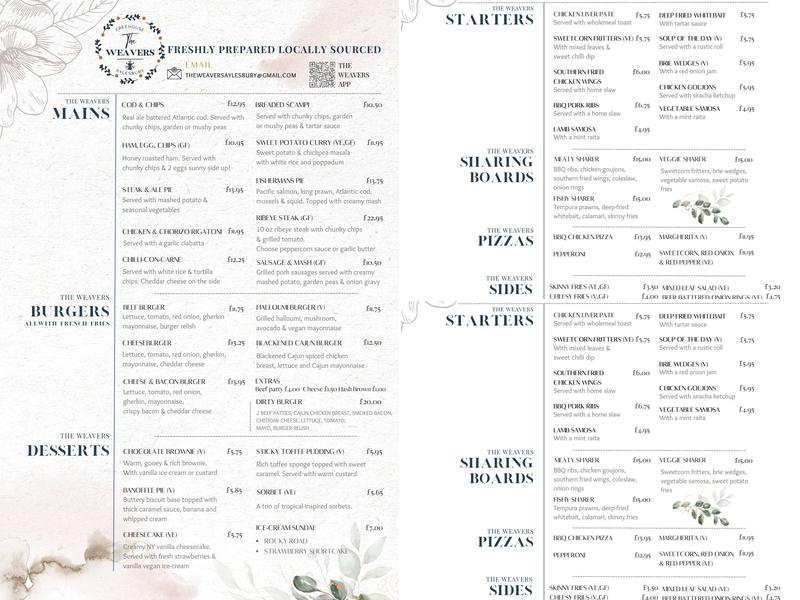 The Weavers Menu