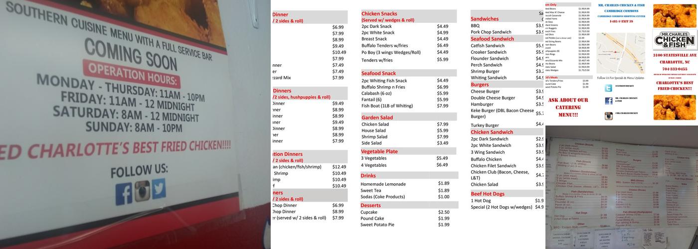 Mr. Charles Chicken & Fish Menu