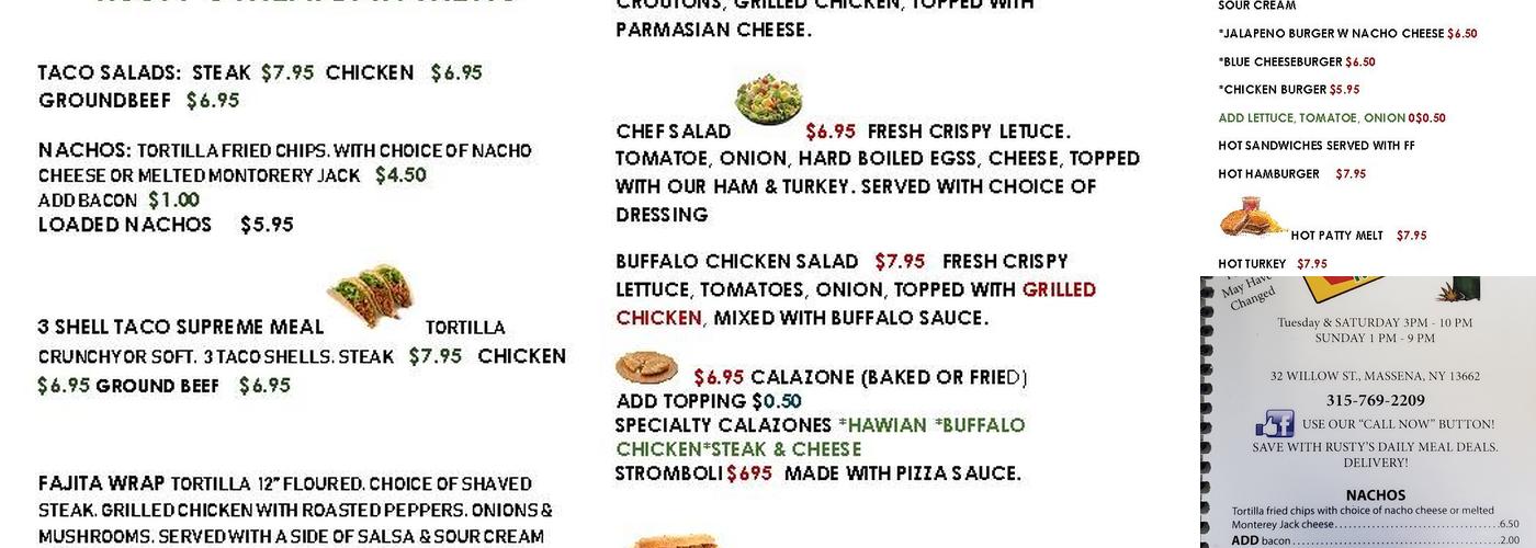 Rusty Wheel Tavern Menu