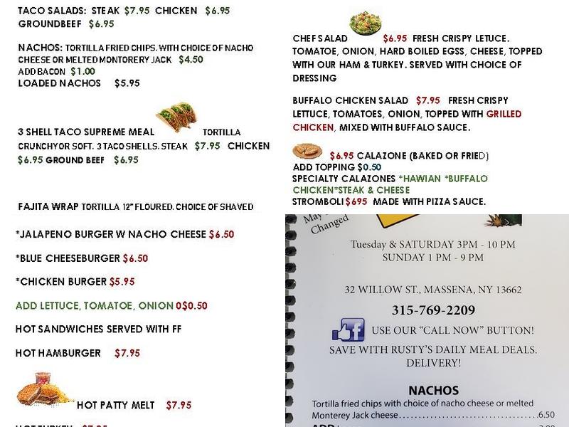 Rusty Wheel Tavern Menu