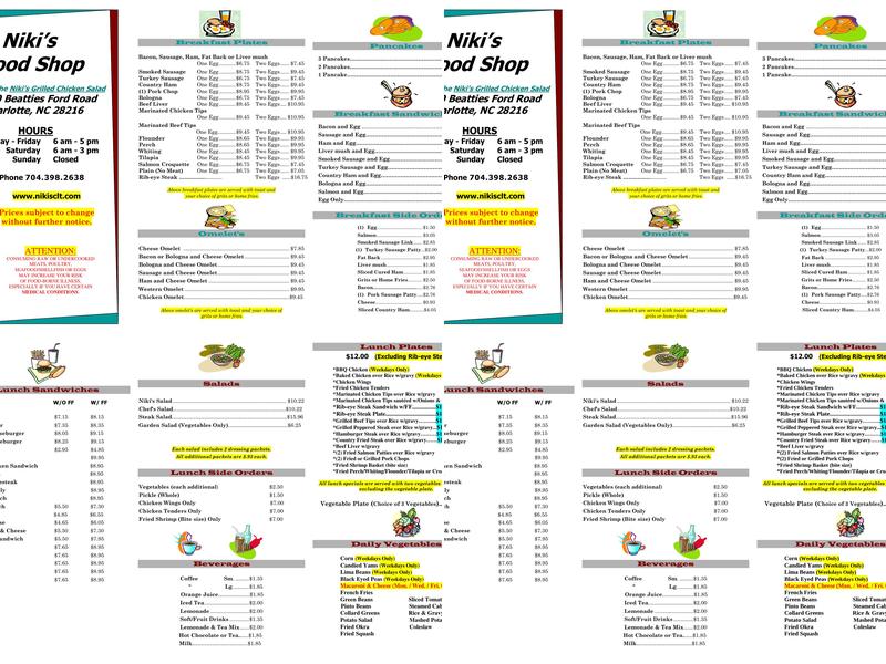 Niki's Food Shop Menu