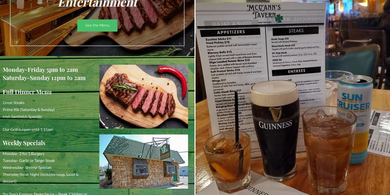 McCann's Tavern Menu