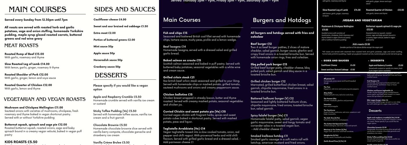 The Pomfret Arms Menu