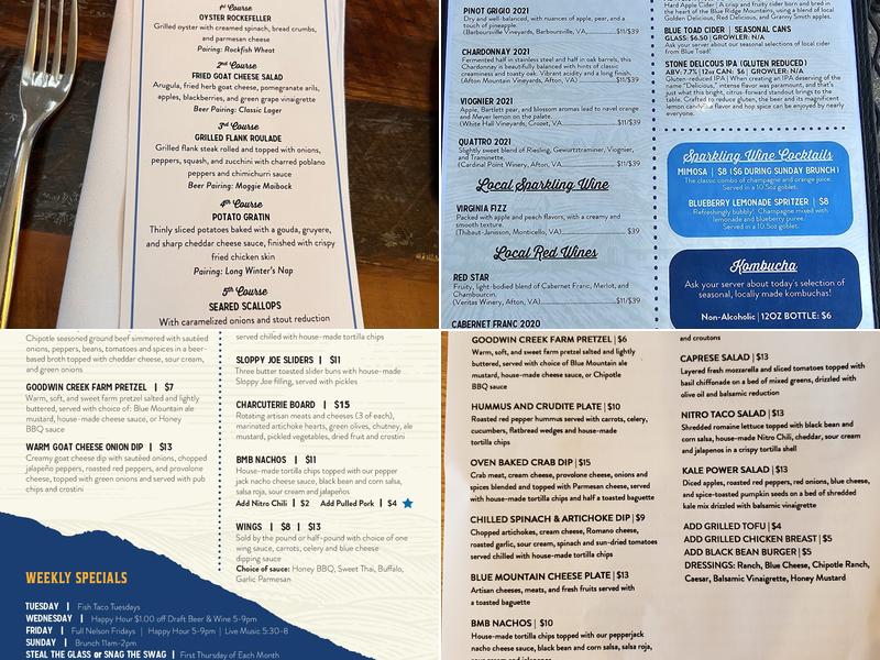 Blue Mountain Brewery Menu