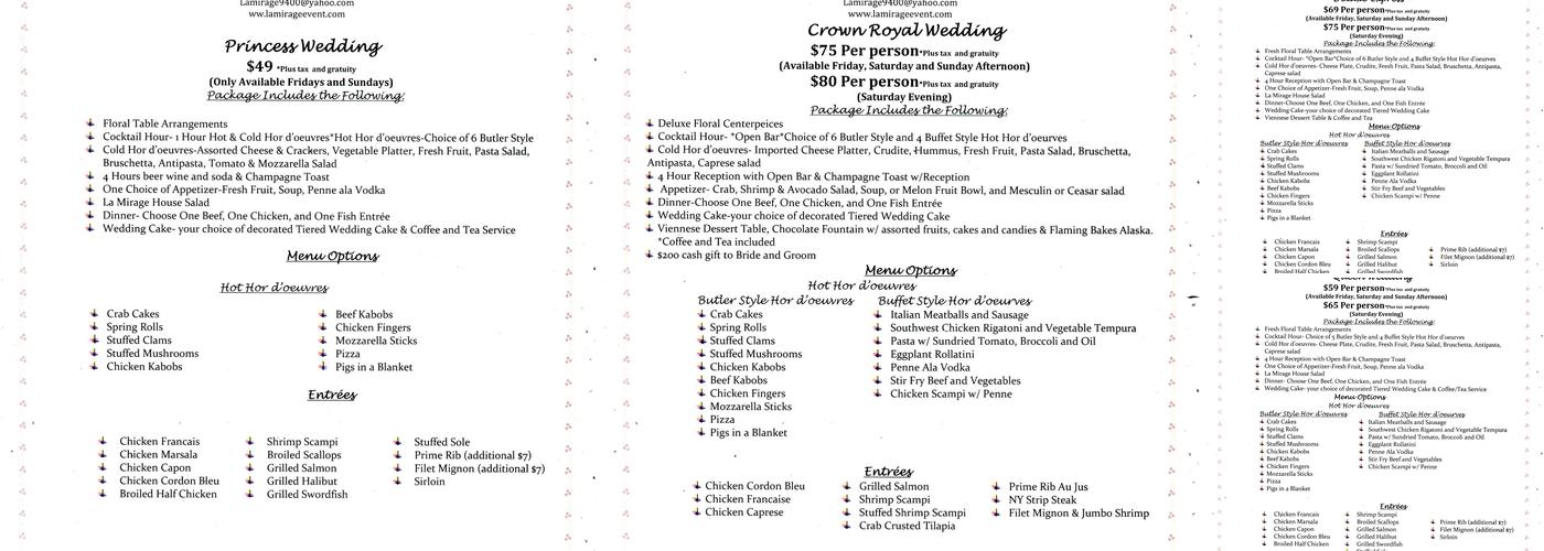 La Mirage of New York Ltd Menu