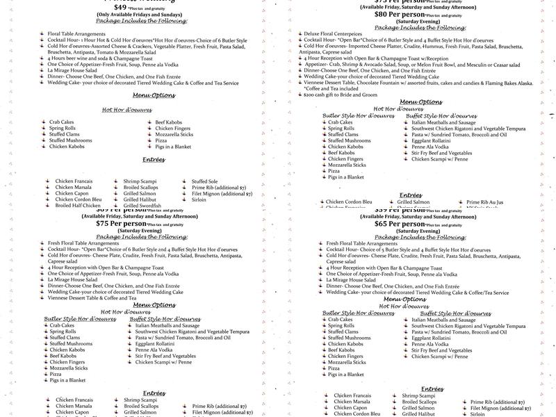 La Mirage of New York Ltd Menu