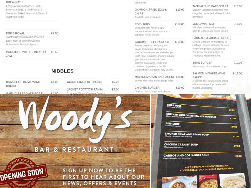 Woody's Bar and Restaurant Menu