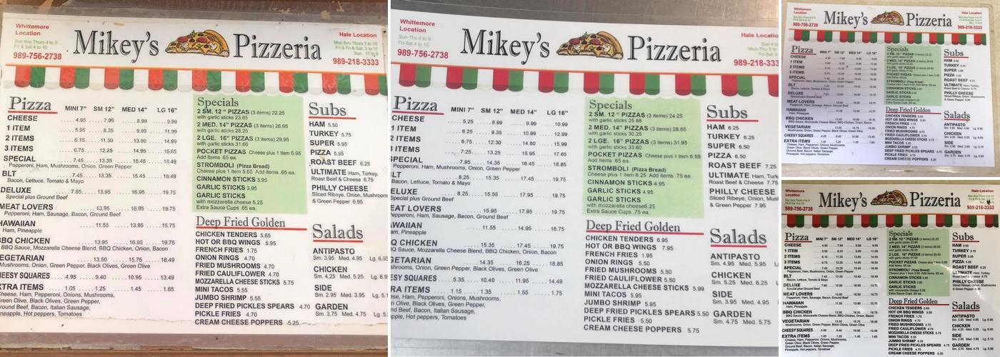 Mikey's Pizzeria Hale Menu