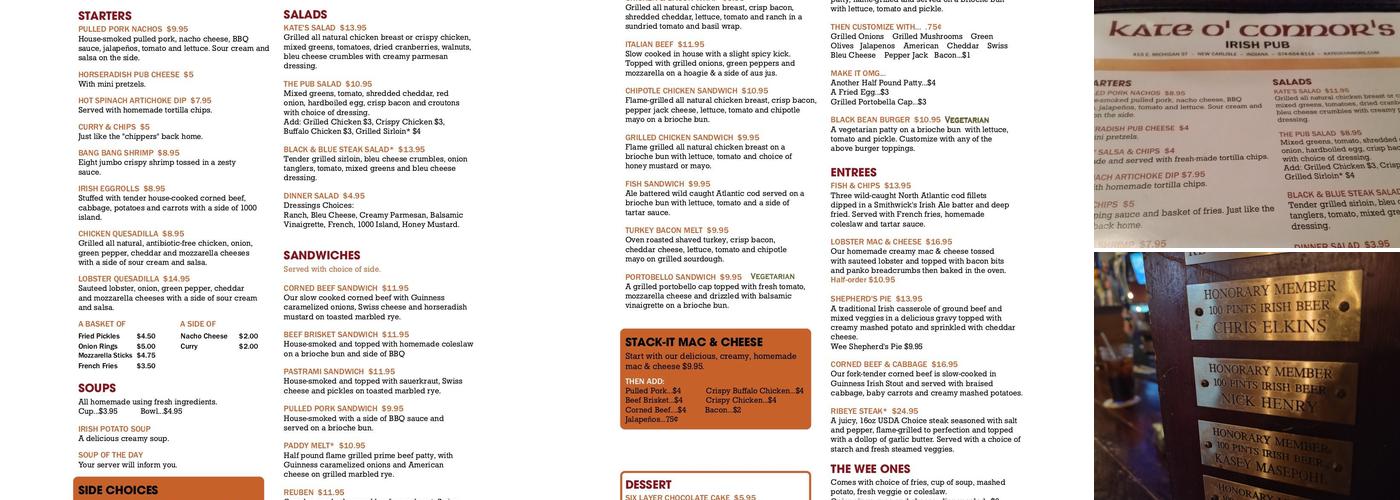 Kate O'Connor's Irish Pub Menu