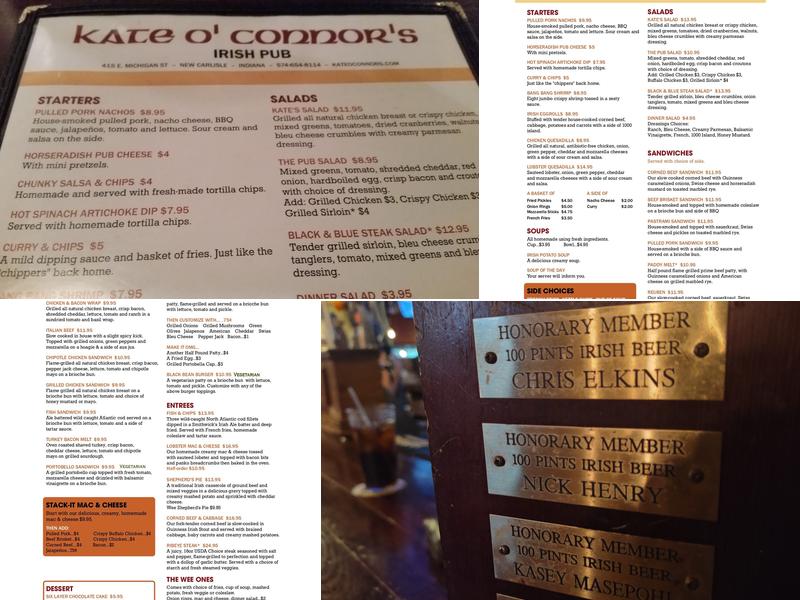 Kate O'Connor's Irish Pub Menu