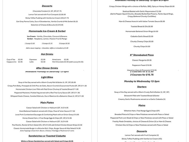 The Kings Head Menu