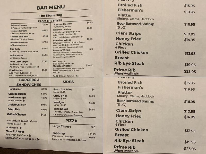 Stone Jug Menu