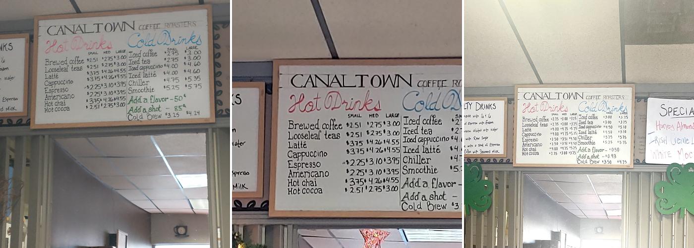 Canaltown Coffee Roasters Menu