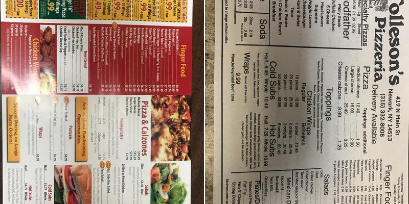Tolleson's Pizzeria Menu