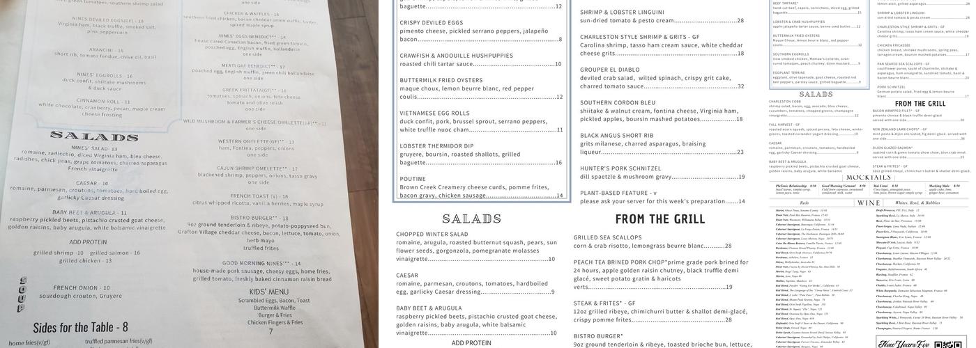 On The Nines Bistro Menu