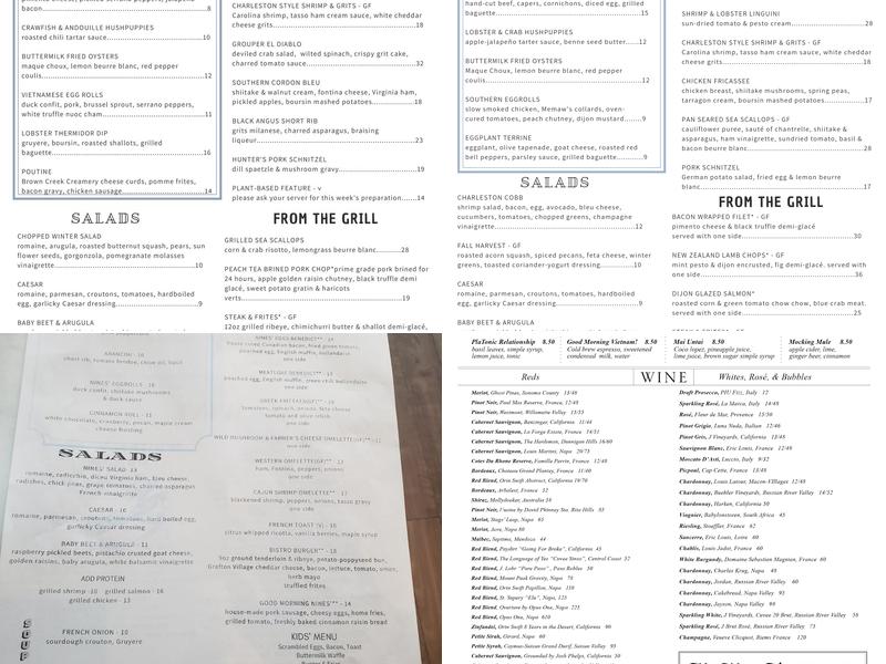 On The Nines Bistro Menu