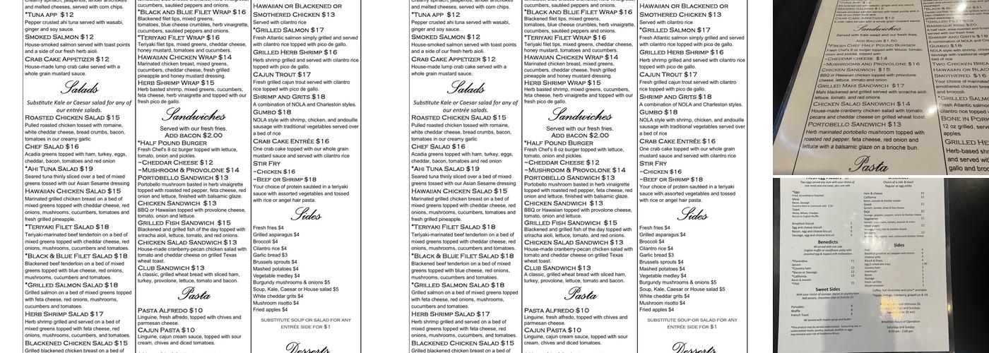 Fresh Chef Kitchen Menu