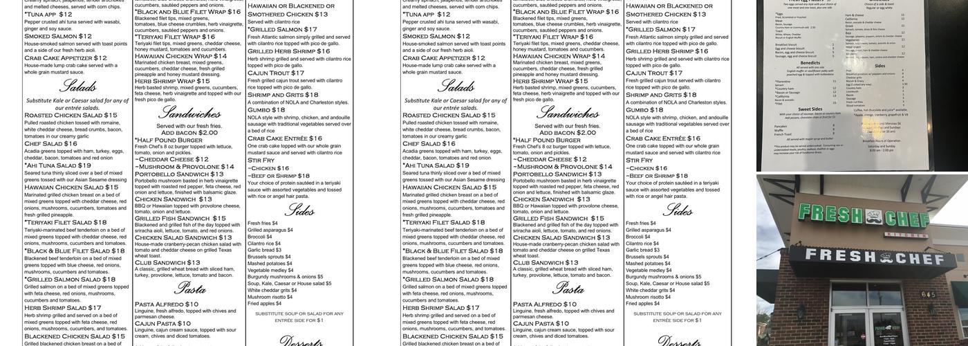 Fresh Chef Kitchen Menu