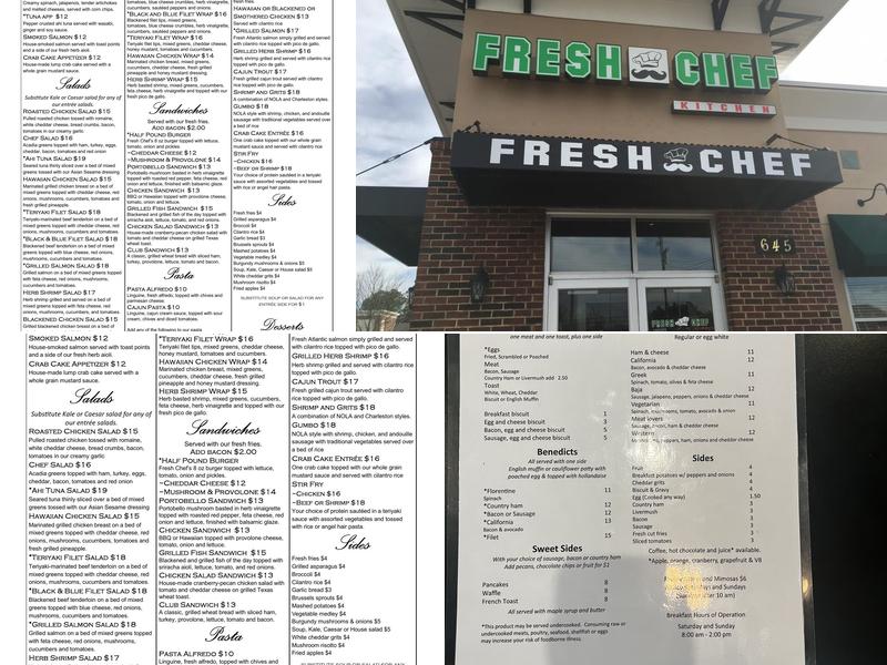 Fresh Chef Kitchen Menu