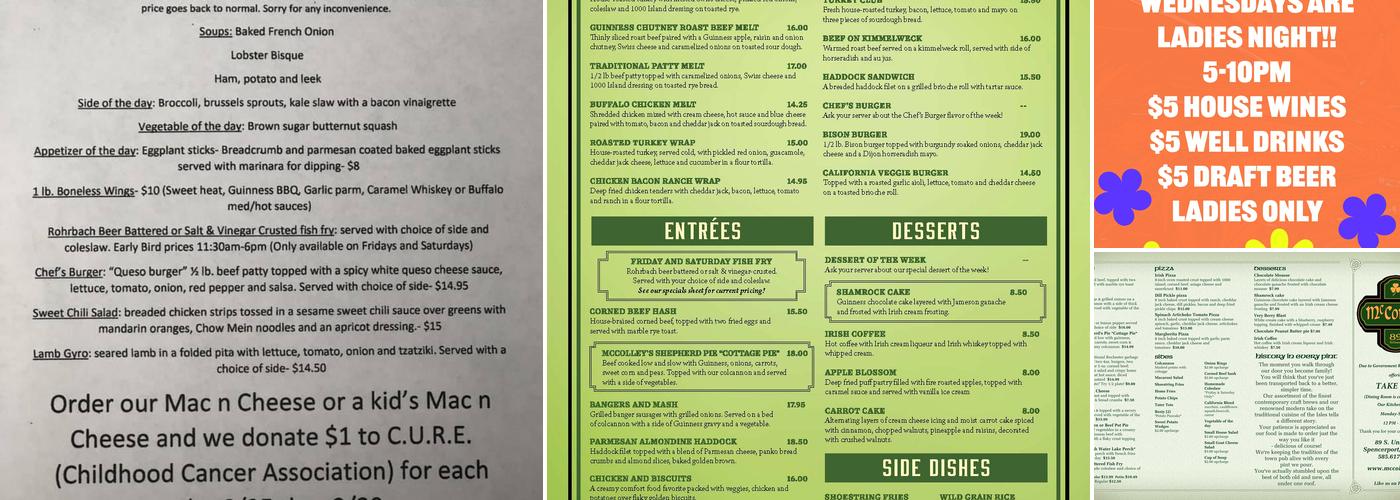 McColley's Menu