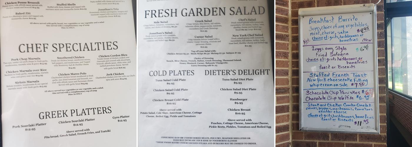 Jonathan's Menu