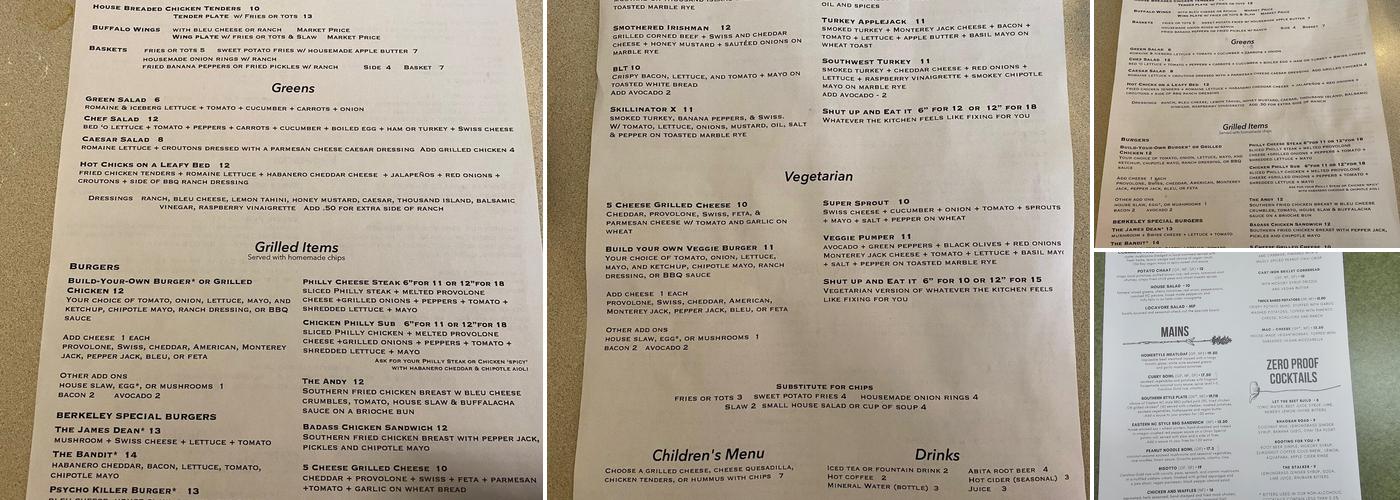 The Fiction Kitchen Menu