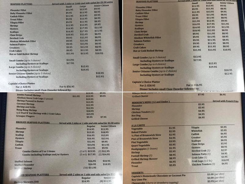 Captain Stanley's Seafood Menu