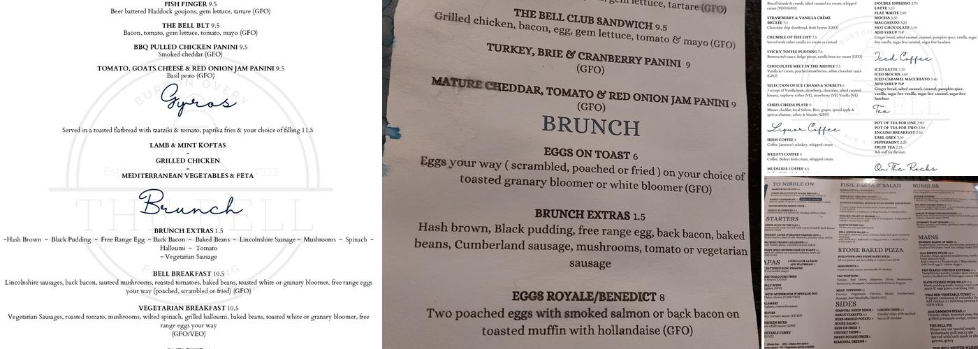 The Bell Burton Overy Menu