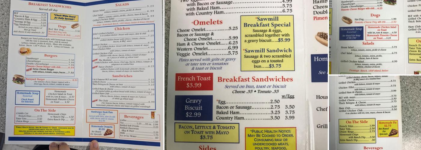 S & S Grill Menu