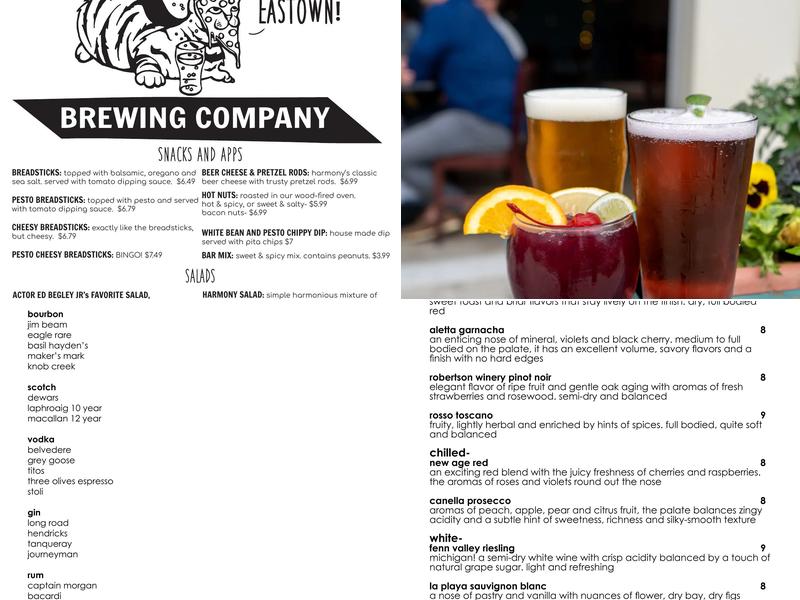 Harmony Brewing Company Menu