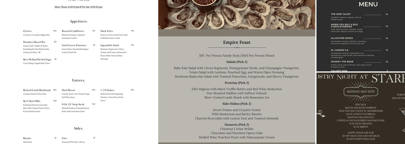 Starr's Restaurant Menu