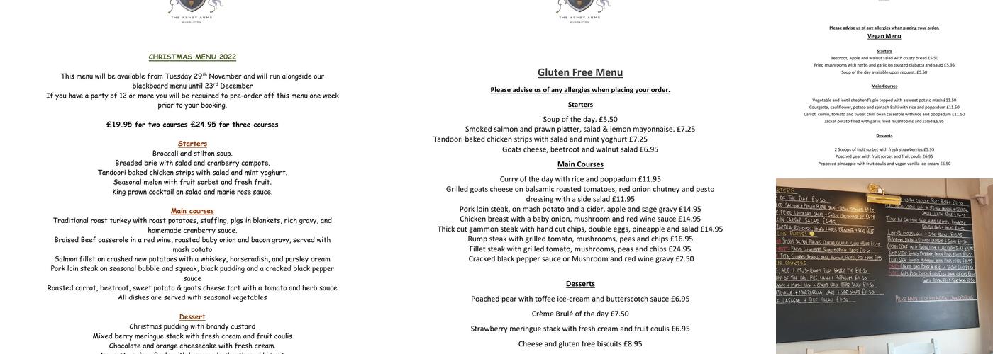 The Ashby Arms Menu