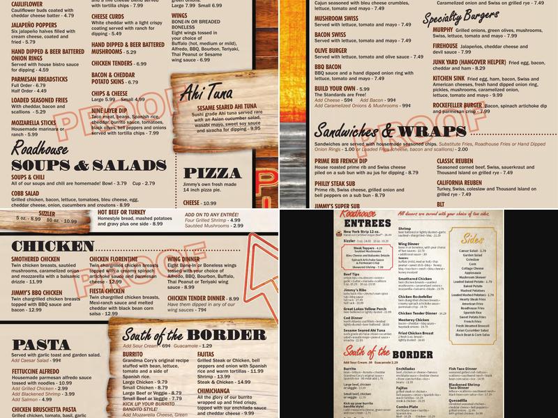 Jimmy's Roadhouse Menu