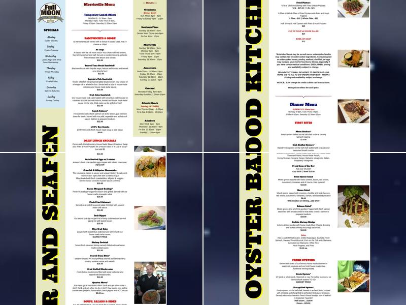 Full Moon Oyster Bar Menu