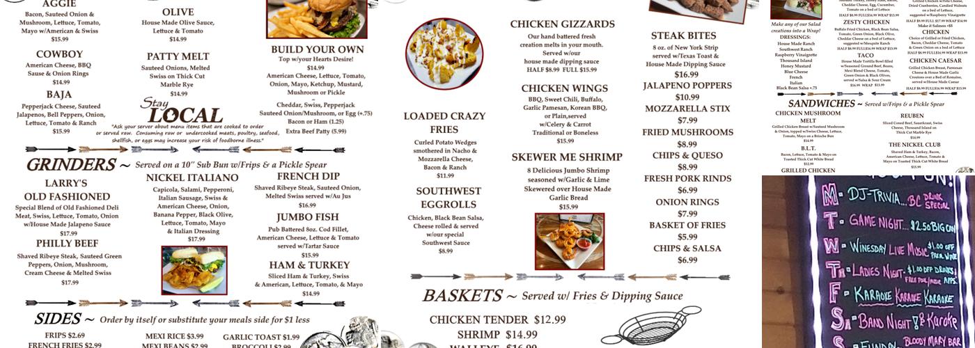 The Wooden Nickel II Menu