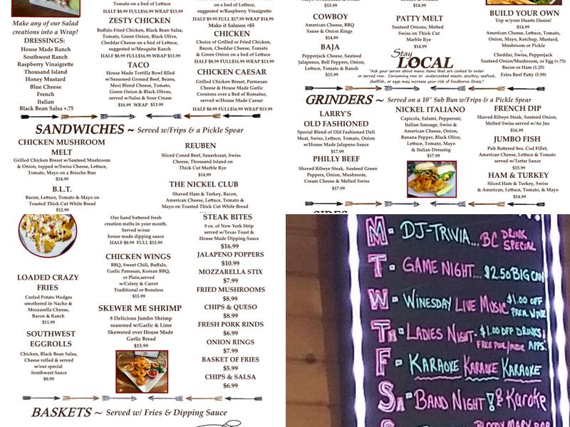 The Wooden Nickel II Menu